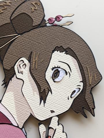 photo of cut paper art featuring Fuu from the anime Samurai Champloo