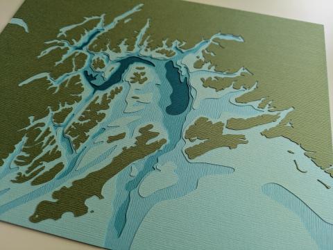 papercut art of Prince William Sound in Alaska